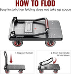 Upgraded Foldable Push Cart Dolly | 800 lbs. Capacity Moving Platform Hand Truck | Heavy Duty Space Saving Collapsible | 5‘’ TPR 360-Degree Silent Wheels | 2 Swivel Wheels and 2 Rigid Wheels