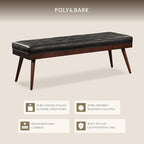 Poly & BARK 55" Tufted Leather Bed Bench for Bedroom End of Bed - Living Room Entry Way Bench - Pure Italian Leather Upholstery with a Solid Wood Frame - Ottoman Bench with Wooden Legs - Onyx Black