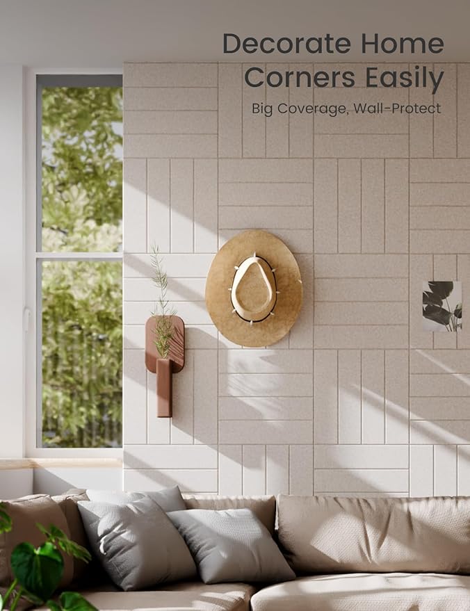 Felt Bulletin Board Tiles Large 48" x 36" Cork Board Alternative-12 Pack with 70 Adhesive Tabs, Thick Slat Wall Panels for Office Decor, Push Pin Board Wall Organizer Alternative -Oatmeal