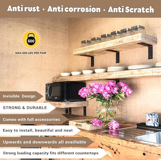 Countertop Support Bracket 18 Inch 3 Pack Countertop Bracket for Granite 3/8" Thick 18"x8"x2.5" Heavy Duty L Brackets Shelf Brackets Metal Corbels for Quartz/Granite/Wood/Concret/ Laminate Countertops