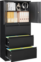 SISESOL 3 Drawer Lateral File Cabinet with Lock and Shelf,Black Metal Filling Cabinet with Drawers and Shelf, Locking File Storage Cabinets with Doors and Shelves for Home,Office,Garage,School