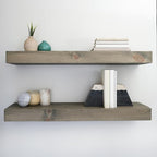 Urbandi Modern Floating Shelves 3 Inches Thick for Wall, Wide Shelves for Kitchen, Living Room, Bedroom, and Bathroom, Natural Pine Wood, Rustic Wooden Shelf, (Set of 2) (Aged Barrel, 60Lx3Hx8D)