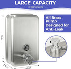 Stainless Steel Foam Hand Soap Dispenser, 1100ml / 37oz Wall Mount Foaming Soap Dispenser with Improved Premium Non-Leak Pump and Corrosion-Proof Liner for Commercial and Residential Use