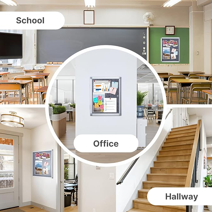 Enclosed Bulletin Board 20x26 Inch Outdoor Notice Board Tamper-Proof Flannel Lockable Display Cases with Aluminum Frame, All Weather Pinboard for Hospital, Restaurant Kitchen, Office