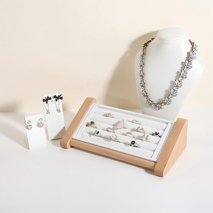 GemeShou White earring holder for girls, Leather earring display stand for selling, Jewelry earring hanger for boutique store【White-Earring stand-2pcs】