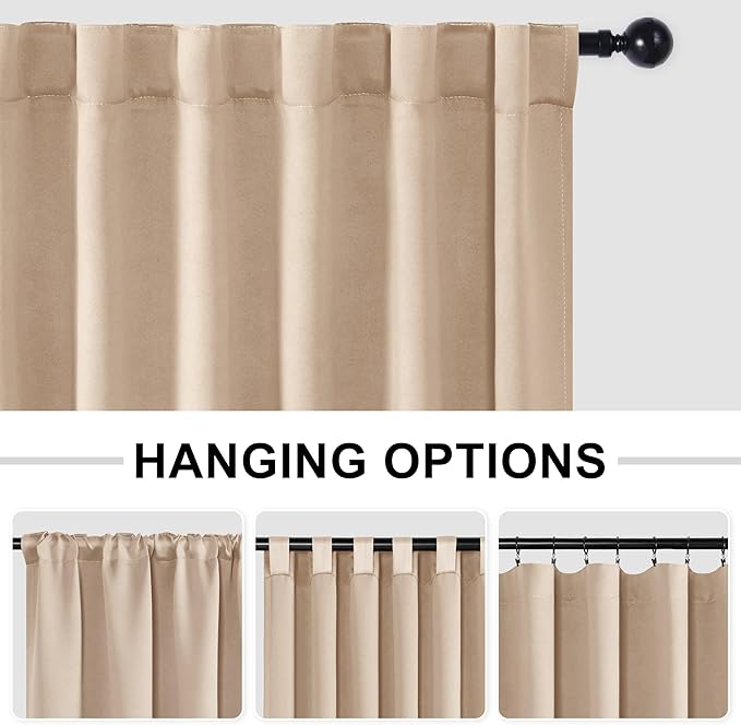 Hiasan Patio Sliding Room Divider Door Curtains - Extra Wide Privacy Room Thermal Insulated Blackout Curtain with Back Tab & Rod Pocket for Bedroom Partition(100 x 108 Inches, Beige)