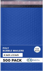Royal Blue Small Bubble Mailers 4x8 Inch #000 | Thick Padded Poly Bubble Mailer Envelopes | 500 Pack Bulk | Trading Card Sports Card Shipping