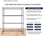 60"x24"x72" PRIME HEAVY DUTY Black 4-Tier Wire Shelving NSF 2400 LBS MAX Capacity Storage Rack for Commercial, School, Home, Garage, Warehouse, Industrial, and Hospital Uses (with Wheels)
