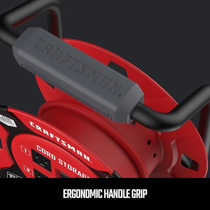 CRAFTSMAN Retractable Extension Cord Reel 1 Ft. with 4 Outlets, Cable Management & Heavy Duty 14AWG SJTW Cable