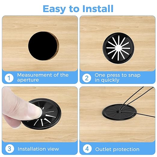 4 Pcs Cable Grommet, Snap Bushing 3-1/8" (80 mm) Mounting Diameter, Flexible Petal-Shaped Buckle Round Nylon Desk Grommet for Wires Through Countertop Cord Organizer and Protection, Black