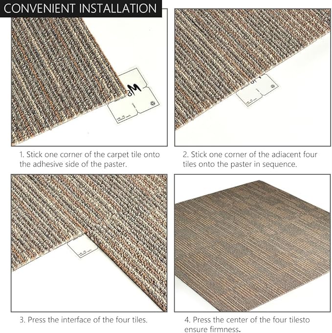 Carpet Tiles 24"x 24" 18PCS Non-Slip Soft Floor Carpet for Office, Bedroom, Living Room, Kitchen, Garage,Easy DIY Installation Seamless Floor Tiles Rug,Beige