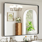 44X36 Black Bathroom Mirror for Over Sink, Metal Framed Vanity Mirror Wall Mounted, Rectangle Mirror for Bedroom Living Room Restroom Entryway, Anti-Rust, HD Tempered Glass