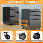 3 Drawer Mobile File Cabinet with Lock, Rolling Filing Cabinets for Home Office, Under Desk Small File Cabinet Three Drawers for Legal/Letter/A4 File, Black - Assembly Required