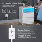 VASAGLE Set of 2 Nightstands with Adjustable LED Lights, Bedside Tables with Drawers, Side Tables, for Bedroom, Modern Minimalist Style, White ULET934T14