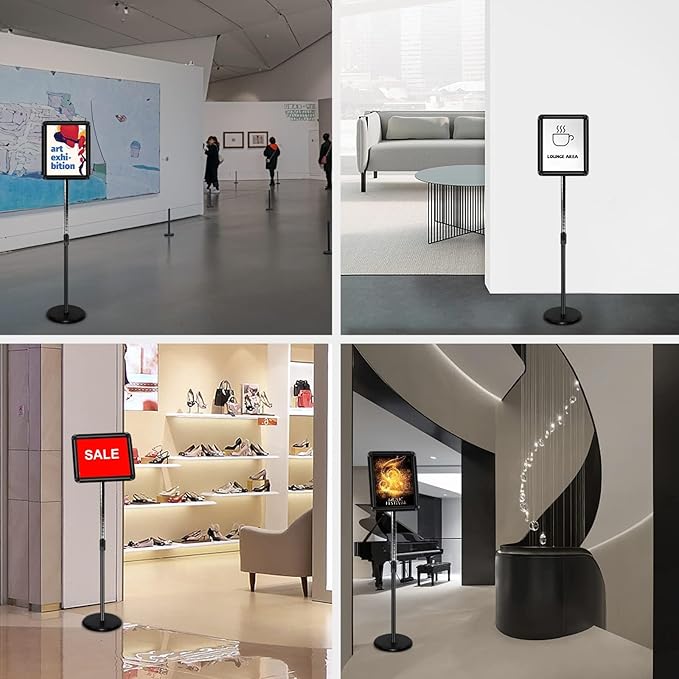 Sign Stand Adjustable Pedestal Sign Holder Stand, Poster Stand Aluminum Snap Open Frame for 8.5X11 Inches with Heavy Round Base, Both Vertical and Horizontal Sign Displayed (8.5x11inches(2pack))