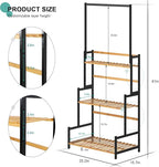 Ufine Bamboo Hanging Plant Stand 3 Tier Ladder Shelf with Hanging Rod Height Adjustable Flower Pot Display Organizer for Balcony Porch Living Room