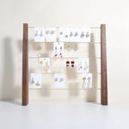 GemeShou 5 Tiers Walnut Earring display stands for selling, Wooden Jewelry Shelf, Earring Storage Organizer, Brass earring holders with 30 PVC cards for stud Dangle Hoop【Walnut 5-Tier】