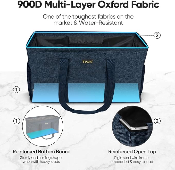BALEINE Extra Large Utility Tote Bag with Wire Frame for Storage (Blue, 22''x12''x10'')