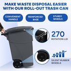 50 Gallon Trash Can, Gray Outdoor Garbage Can, Large Outside Trash Bin, Rolling Commercial Container, Outdoor Trash Can with Lid and Wheels for Back of House, Office, Warehouse, Garage