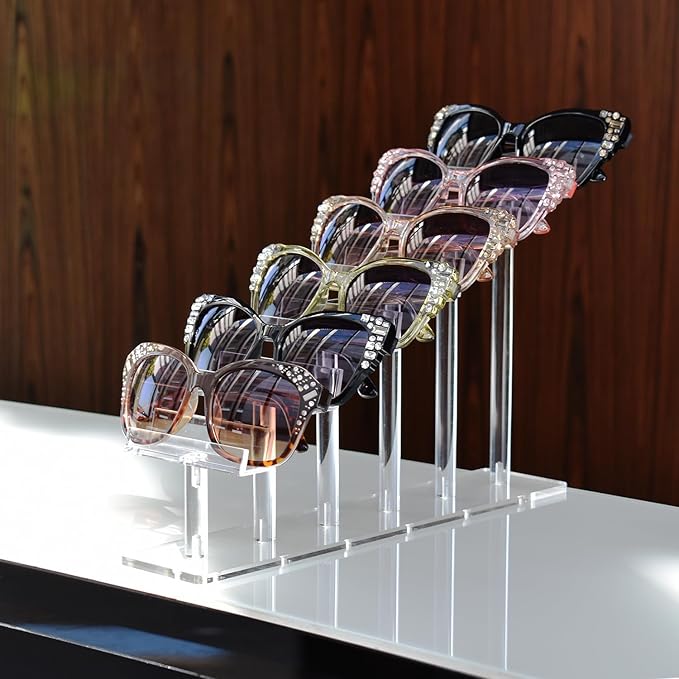 MOOCA 4 Pcs Set, Premium Acrylic Eyeglass Holder Stand, Sunglasses Orgaznizer, Sunglass Holder, Acrylic Eyeglass Display, Eyewear Rack, Glass Display, 8 in H