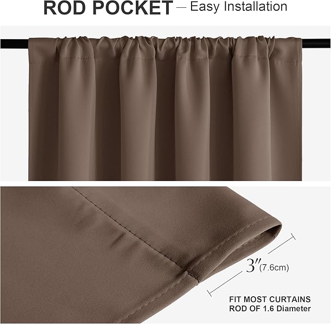 PONY DANCE Blackout Curtains for Bedroom 96 inches Long 2 Panels Set, Thermal Insulated Rod Pocket Black Out Window Drapes, Noise Reducing Window Treatment for Living Room(W52 x L96 inch, Mocha)