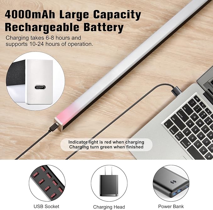 Wireless Picture Lights, 22inch Rechargeable Battery Operated Art Display Light with Remote Control, Over Mirror Magnet Vanity Lighting for Picture Frame Bathroom
