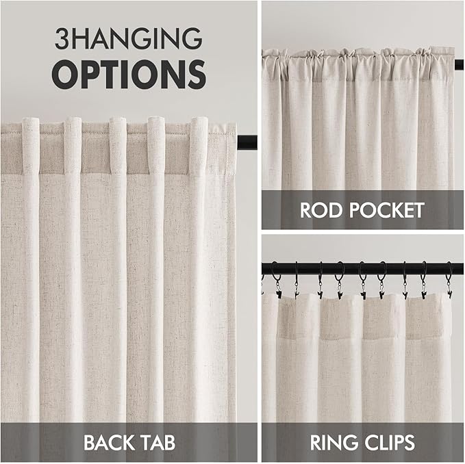 MIULEE Non-See-Through Privacy Linen Curtains 2 Panels, Light Filtering Window Curtains Farnhouse Textured Back Tab Semi Sheer Drapes for Bedroom Living Room, 52 x 108 Inches Long, White