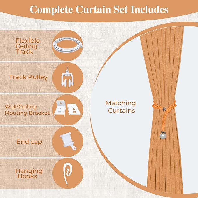 Faux Linen Semi Sheer Extra Wide Room Divider Curtain with Flexible Curtain Track, Light Filtering Privacy Drapes for Sliding Glass Door, Living Room Bedroom, Sunset Orange,100" W x 108" L,1 Panel