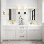 Wall Mount Mirror for Bathroom, Brushed Gold Metal Framed Rounded Corner Rectangular Vanity Mirror (18" x 24", Gold)
