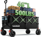 46" L Collapsible Foldable Extended Wagon, 500LB Weight Capacity with 280L Heavy Duty Folding Cart,Utility Wagon with All-Terrain Beach Wheel & Drink Holders,Black
