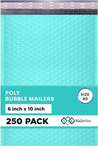 Teal Small Poly Bubble Mailers 6x10 inch #0 | Self Seal Padded Envelopes | Cushioned Bubble Mailer | Usable Size 6x9 | WaterProof | Lightweight mailing Shipping Bags | 250 Pack Bulk