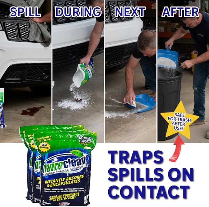 5 LB (Pack of 1) Super Absorbent & Encapsulant Spill Cleanup up to 24lbs, for Home, Commercial, & Industrial Use for Oil, Antifreeze, Food, Paint, Pet Waste, Body Fluids & More