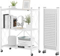 ALANNG Storage Shelves with Wheels, Bookshelf with Storage, No Assembly Metal Rack Cart for Kitchen, Office, Laundry, Garage (3 Tier, White)