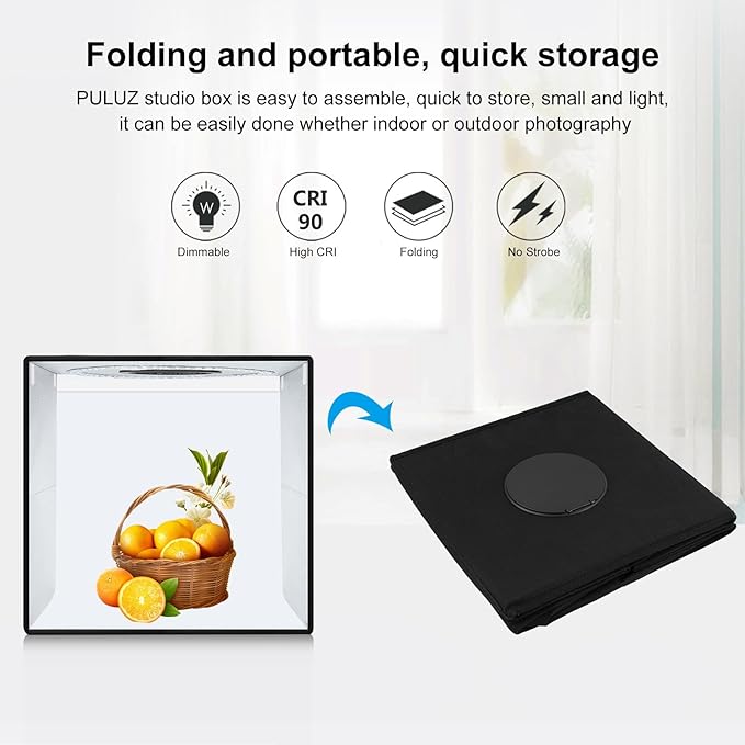 Light Box Photography 20x20in, PULUZ Portable Photo Studio Light Box with 200 LED Lights ＆12 Color backdrops Professional Photography Lighting Tent Kit for Big Product Photography Lightbox