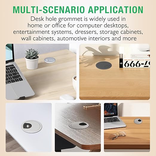 5 Pcs Desk Grommet 2" / 50 mm, Desk Cord Hole Cover, Cable Grommet ABS Plastic, Desk Hole Grommet for Home & Office Pc, Detachable Cable Cord Organizer-Silver Sand