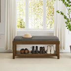 24KF Large Rectangular Storage Bench,Upholstered Seat Cushion,Ottoman Coffee Table with Removable Granite Cushion for Living Room,Entryway Bench Bed Bench with Solid Wood Shelf,5069-Granite