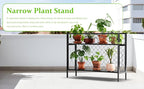 Zhongma 2 Tier Metal Sturdy Narrow Plant Stand, 47.24L x 12.6 W x 35.43 H inch, Indoor and Outdoor Heavy Duty Metal Plant shelf for Small Spaces 440 LBS Capacity