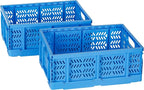 Heavy Duty Plastic Milk Crates for Storage, 4-Pack Stackable Storage Bins for Organizing, Collapsible Storage Basket with Handle for Groceries, Suitable for Home Office School Store, Blue
