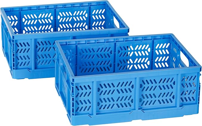 Heavy Duty Plastic Milk Crates for Storage, 4-Pack Stackable Storage Bins for Organizing, Collapsible Storage Basket with Handle for Groceries, Suitable for Home Office School Store, Blue