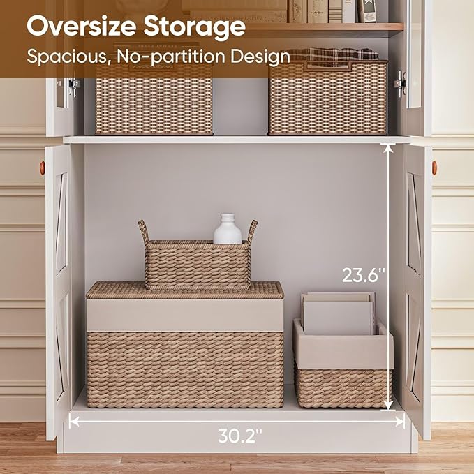 Vyre 71" Tall Farmhouse Bookshelves with Glass Doors, Set of 4 – Large Modular Bookcase with Adjustable Shelves, Storage Cabinet for Living Room, Kitchen, Home Office, White