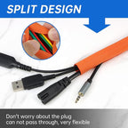 Split Braided Cable Sleeve，Flexible Wire Loom Tubing, Automotive Cord Protector Pet Proof, Cable Management for Computer TV Electric Wires Harness 16ft (Orange, 25mm（1")