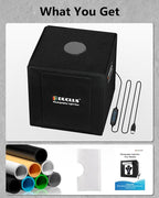 DUCLUS Light Box Photography, 16x16 inch Portable Photo Studio Box with 160 LED Dimmable Lights, 6 PVC & 2 Paper Backdrops for Product Photography.