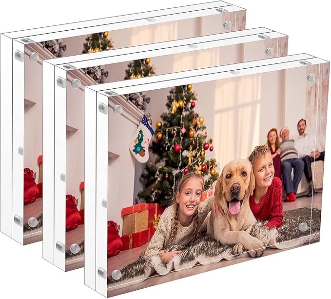 NIUBEE 5x7 Acrylic Picture Frame 3 Packs, Photo Frame 20% Thicker Block, Clear Frameless Acrylic Frames Double Sided，Magnetic frames for Desktop
