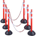 OrangeStar 6 Packs Traffic Delineator Post Cones, 40” Driveway Chain Safety Barriers with Water Fillable Base, 6 x 6.6 Ft Plastic Chains, Crowd Control Stanchion Sets for Outdoor and Indoor, Red