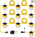 3-Prong 100FT Construction String Lights, IP65 Waterproof ETL Certified String Work Lights, 5000K Daylight 18AWG Wire Linkable Temporary Construction Lighting for Jobsite with 10 Bulbs & Hooks
