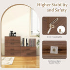 GOFLAME Stackable 2-Drawer Dresser Set of 2, Wood Horizontal Storage Organizer with Metal Handle & Smooth Sliders, Lateral File Cabinet with Anti-tilt Kit for Bedroom Office, Walnut