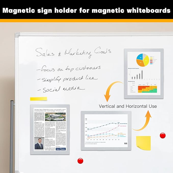 5Packs Magnetic Frames for Refrigerator - 8.5x11 Magnetic Sign Holder with Metal Surface - File/Paper/Document Holder & Photos/Picture/Poster Frame for Home/Office (Silver)