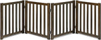 LZRS 4-Panel Wooden Free Standing Foldable Dog Gate Indoor – 24" High, Extra Wide Step-Over Safety Pet Gate for Doorways, Stairs, Hallways, Large Spaces & Playpen for Puppies Indoor Use, Walnut