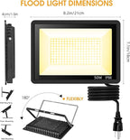 2 Pack 50W Warm White Led Flood Lights Outdoor,3000K Super Bright 7500LM Security Lights with Plug,Exterior IP66 Waterproof FloodLight for Basketball Court, Yard, Garden, Playground