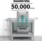 Heavy Duty Utility Rolling Tool Cart, 1000 lbs Capacity Flat Top Plastic Utility Service Cart with Two Trays and Wheels, 46 x 26-Inch Work Cart for Storage, Garage, Warehouse, Workshop, Gray